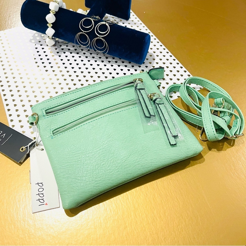 POPPI Mint Green Pistachio Vegan Faux Leather Mini Crossbody Purse Bag